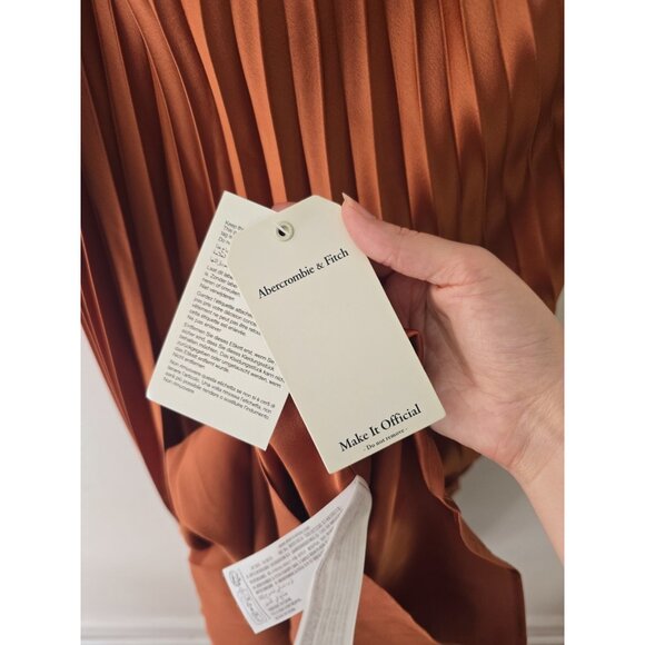 Abercrombie Fitch Giselle Pleated One Shoulder Maxi Copper Terracotta Dress XSP - Picture 12 of 12